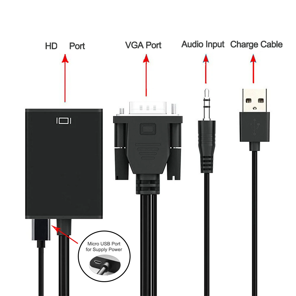 VGA to HDMI-compatible 1080P Full HD Converter Adapter Cable with Audio Output VGA HD Adapter for PC laptop for PC laptop to HDT