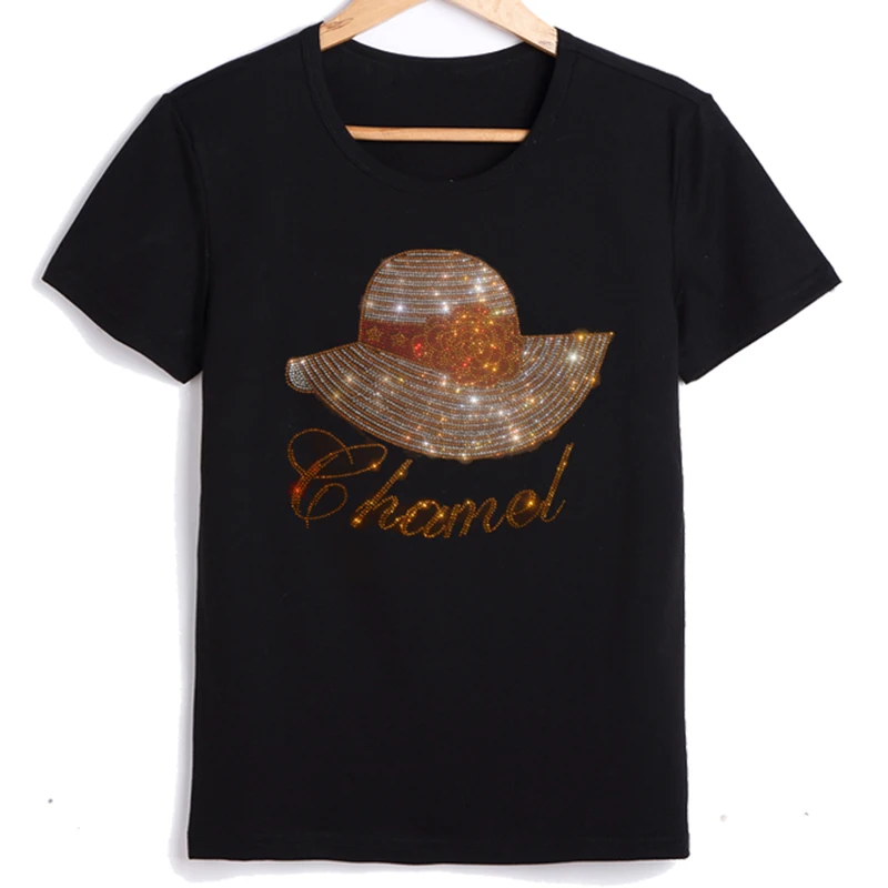 

Summer Fashion Women's T Shirts New 2022 Short Sleeve Hot Diamond Hat Letters Lady Casual Tops Luxurious Clothes