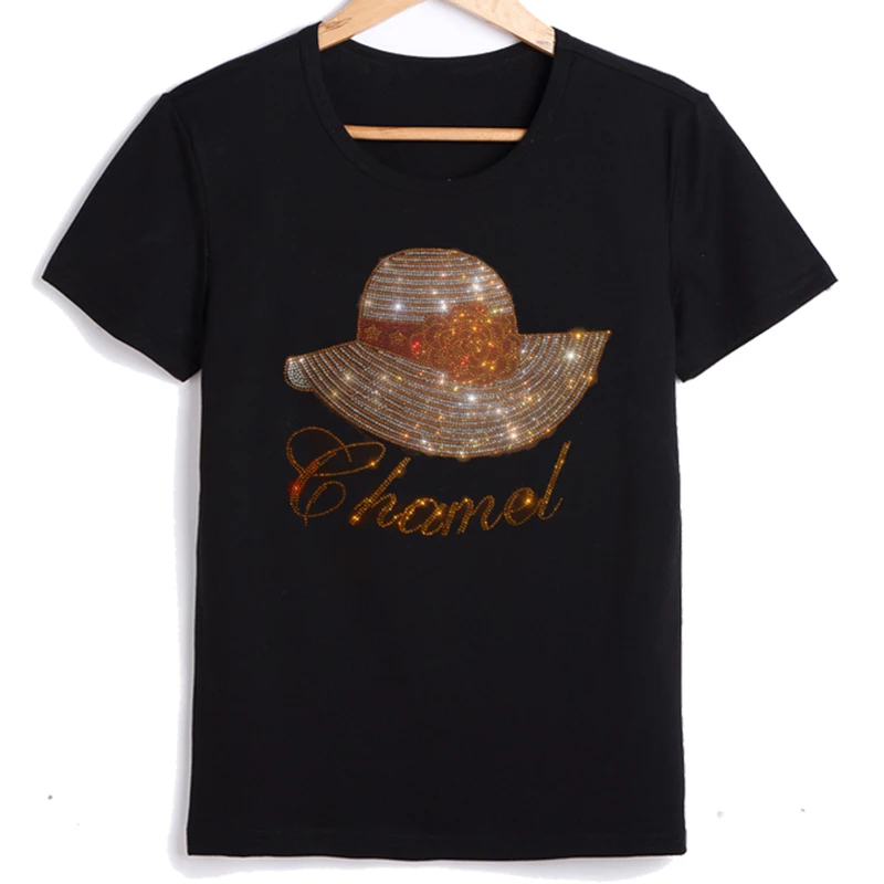 Summer Fashion Women's T Shirts New 2022 Short Sleeve Hot Diamond Hat Letters Lady Casual Tops Luxurious Clothes