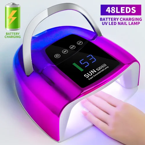 Lámpara de uñas LED UV recargable de 48LED, máquina secadora inalámbrica profesional para uñas, lámpara de secado de esmalte de Gel, herramienta de luz UV para manicura