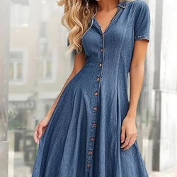 Estate blu Y2k abito lungo donna estate abiti larghi cotone vita alta Casual scollo a v elegante allentato Maxi lavoro abiti primaverili