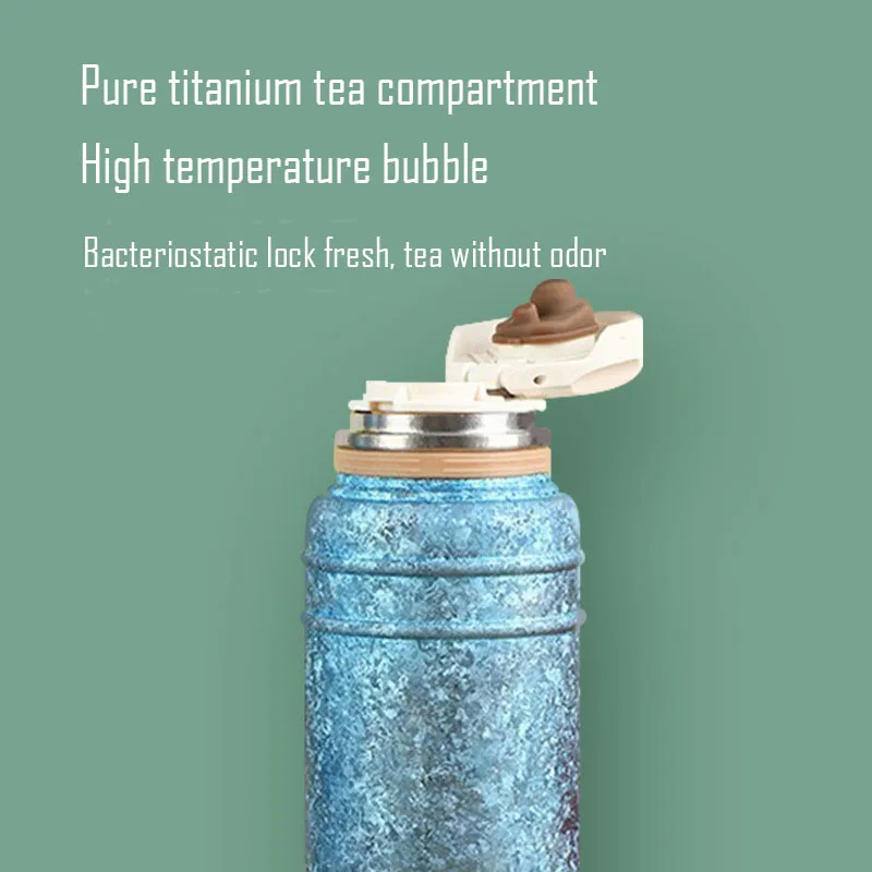 Bouteille thermos en titane pur, double couche, joint étanche, avec ceinture de tasse, chaleur et froid, tasse à thé cuite, bouteille d'eau 450 ml, 600ml