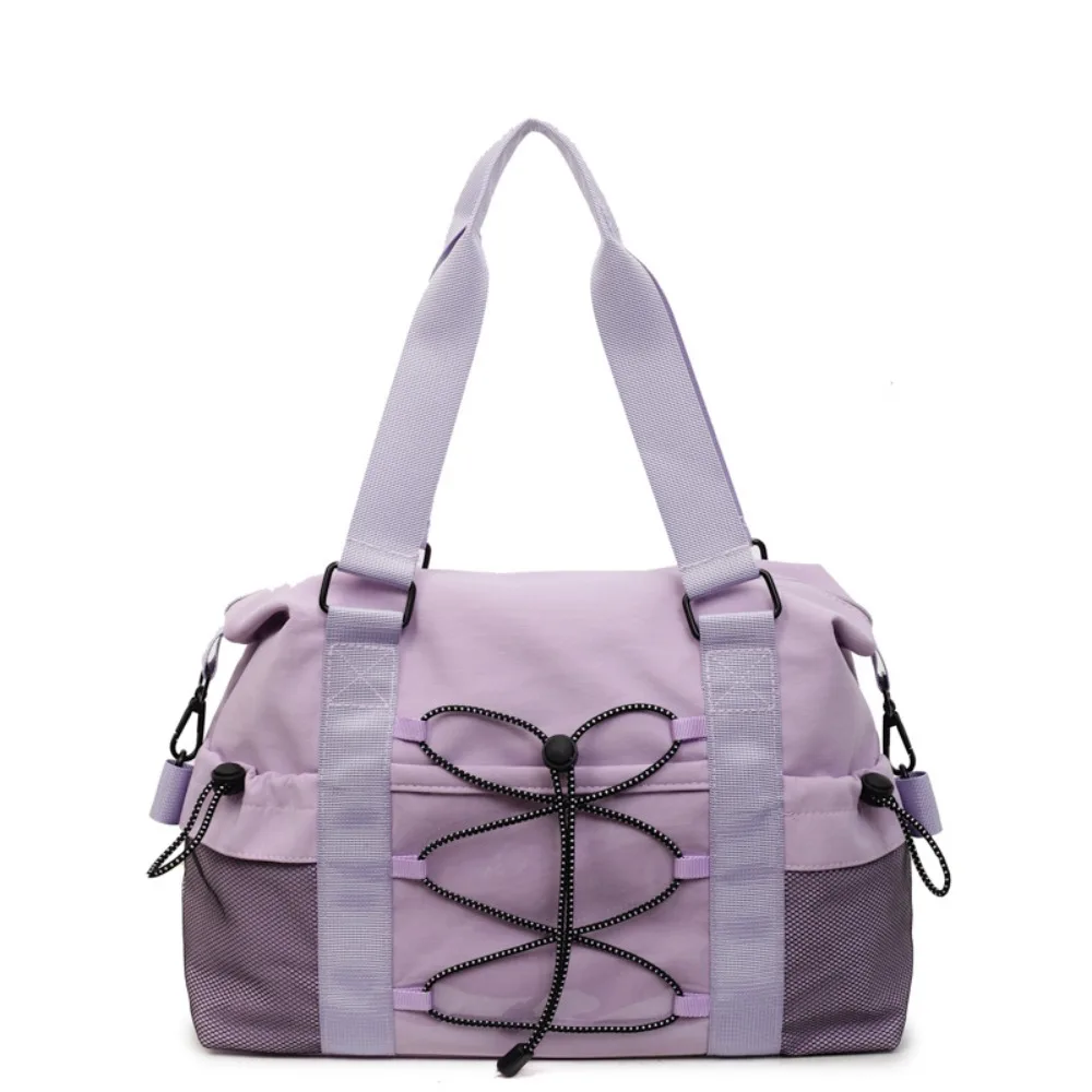 

Simple Casual Nylon Tote Bag Drawstring Solid Color Travel Luggage Bag Lightweight Portable Sports Fitness Bag Girls