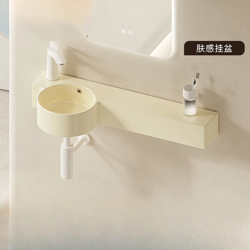 Personalized small apartment ceramic bracket cream hanging basin wall-mounted light luxury wash basin mini basin small