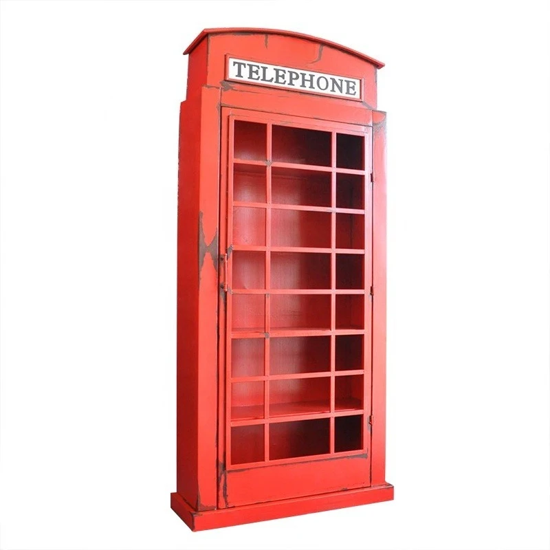 Retro Street Showcase Decoration Antique Telephone Booth Model Red for Put Book