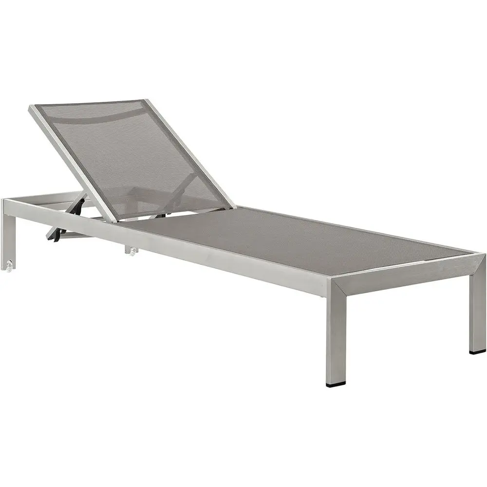 

Aluminum Mesh Outdoor Patio Poolside Chaise Lounge Chair, Silver Gray