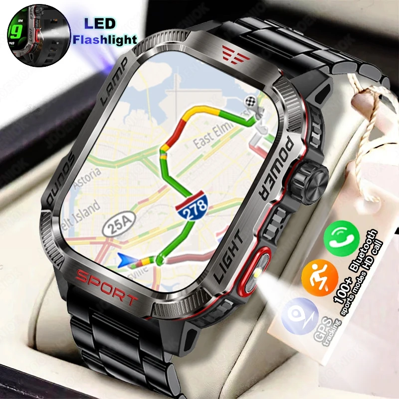 

Уличные военные мужские умные часы с Bluetooth и компасом, GPS с фонариком, 600 мАч, 100+ спортивных режимов, умные часы для Xiaomi