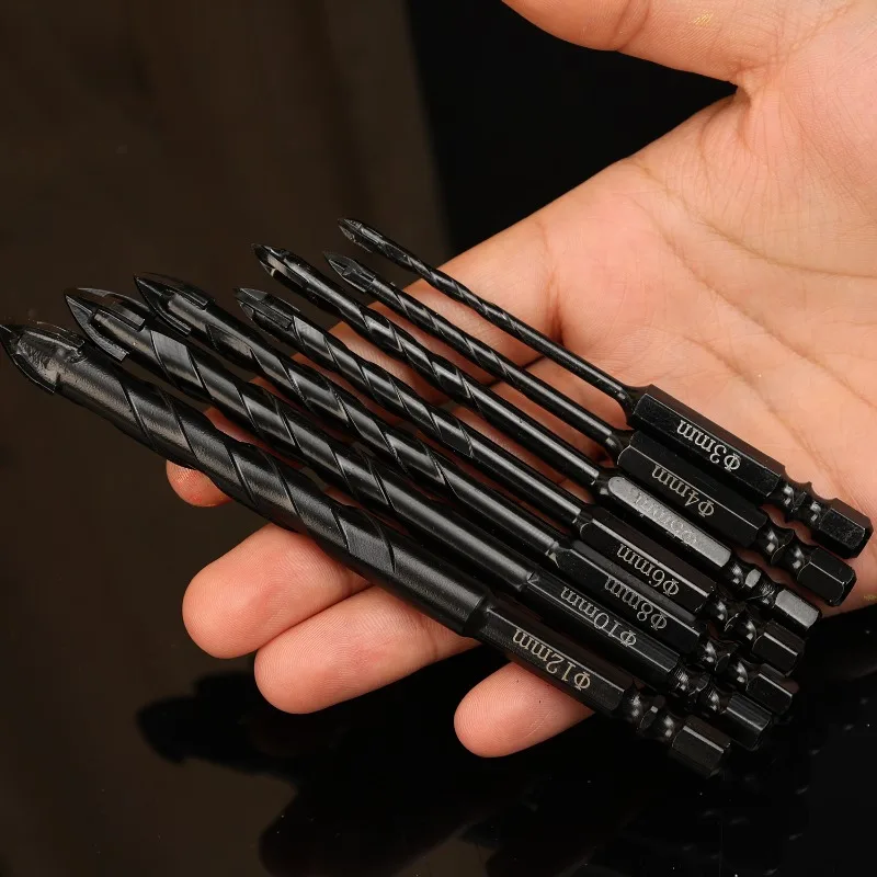 مجموعة لقمة مثقاب سداسية متقاطعة من سبائك الصلب لقمة ثقب مثلثة متعددة الوظائف مثقاب مطرقة كهربائي لزجاج بلاط البورسلين الخرساني