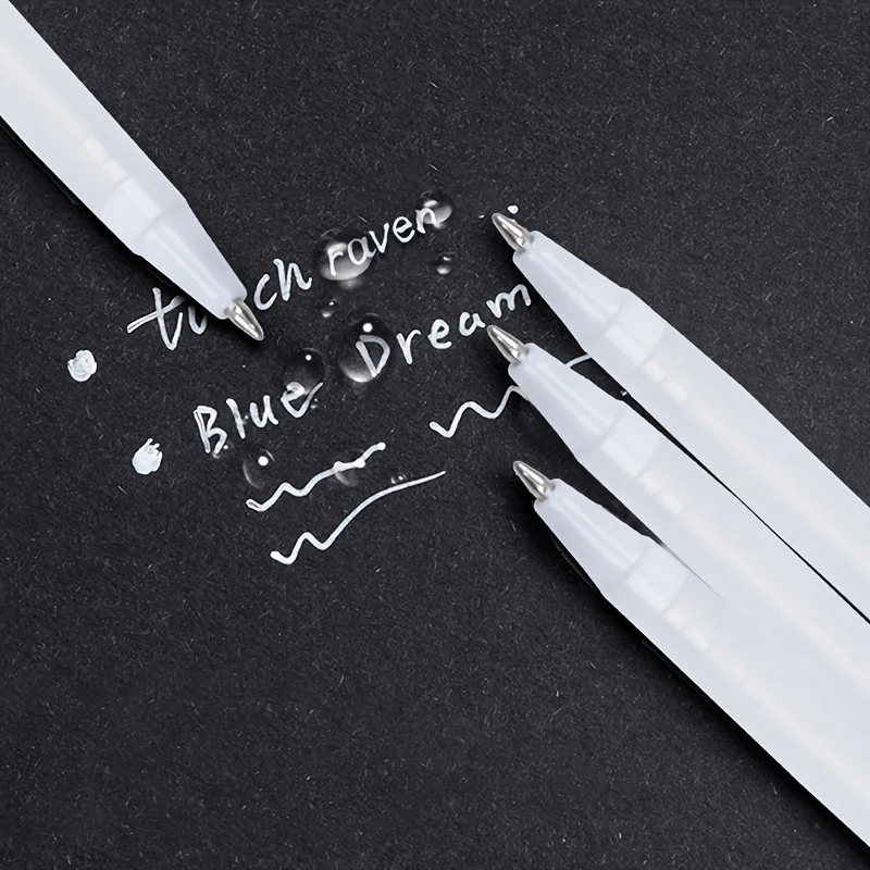 3pcs White Gel Pen,Medium Tip Plastic Sketching Highlight Marker Pen for Artists Black Papers Drawing Design Illustration
