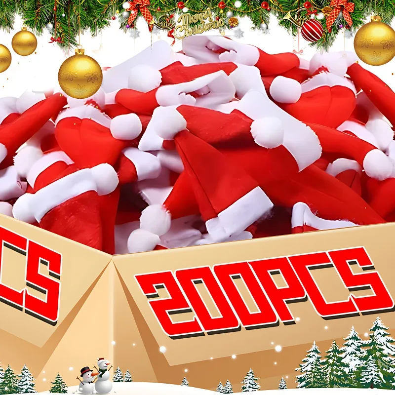 Venta al por mayor Mini sombrero de Papá Noel, tapas de piruletas de tela no tejida, cubiertas para botellas de vino de Navidad, soporte para botellas de Navidad, decoración de mesa y cena