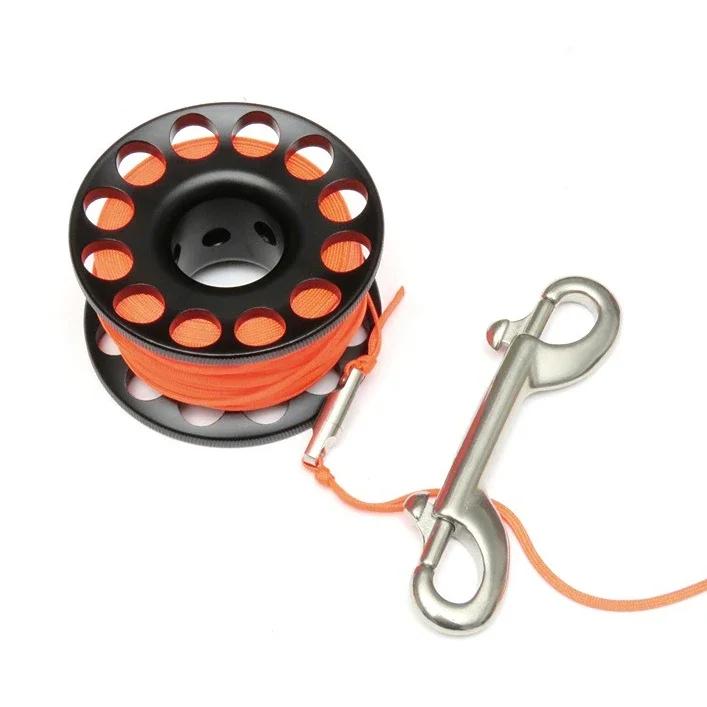 15M  Scuba Diving Aluminum Alloy Spool Finger Reel with Stainless Steel double ended hook new