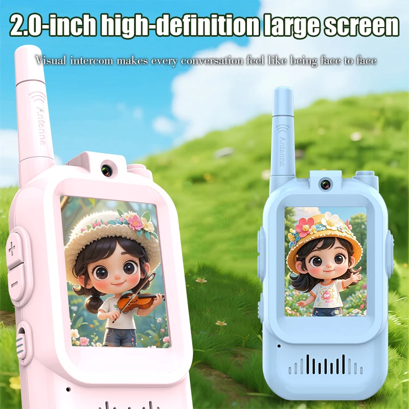 Children's Video Walkie Talkies 2 Pack Rechargeable 2-inch High-definition Screen Voice Changer for Kids Gift Boys Girls