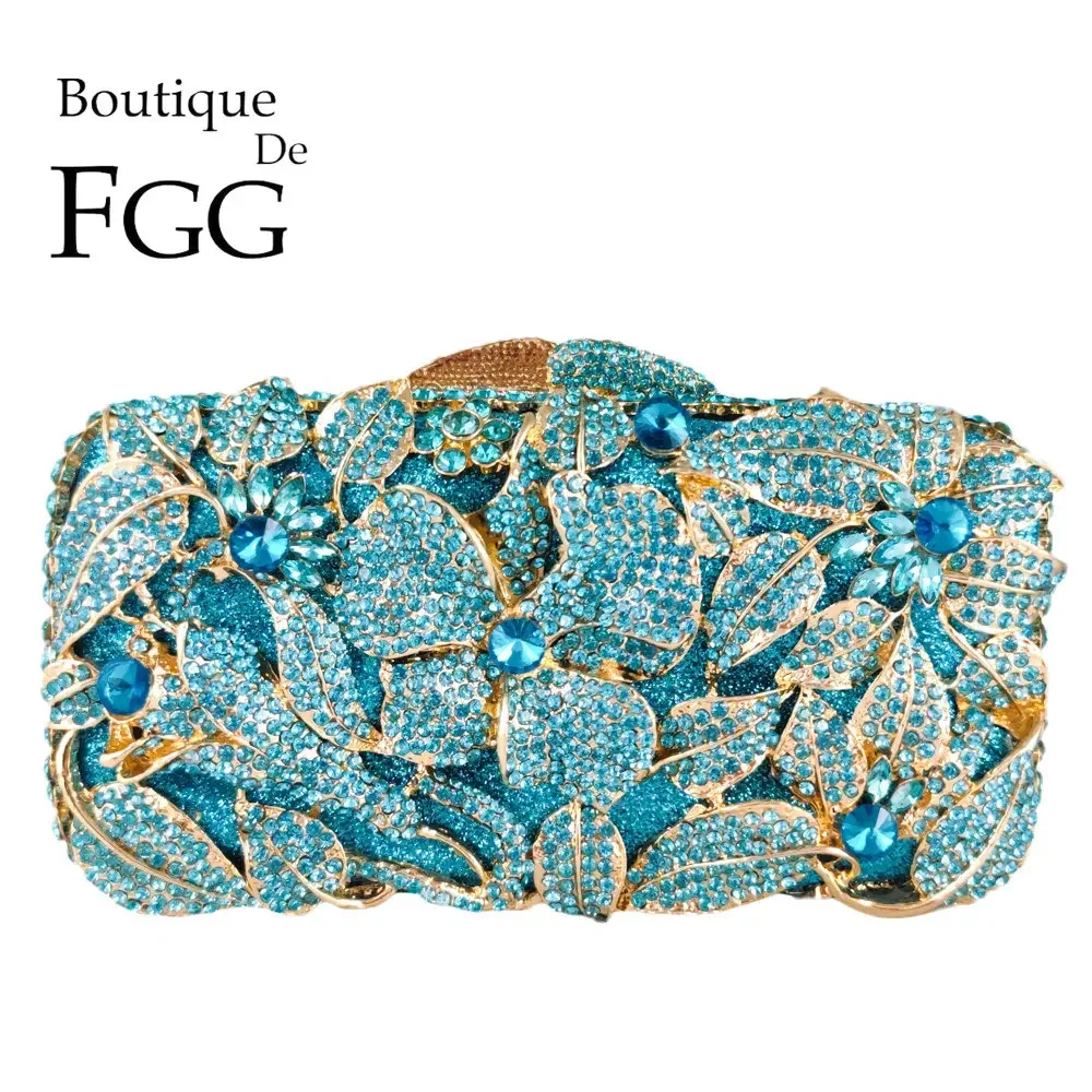 Boutique De Fgg Vrouwen Lichtblauwe Bloem Clutch Portemonnees Formele Avond Handtassen Bruids Bloemen Minaudiere Tas Kristallen Clutch Tas