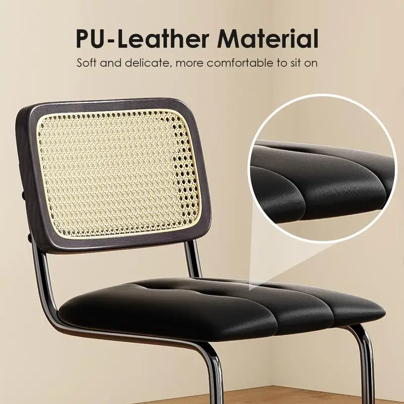 ชุดเก้าอี้บาร์สูงระดับเคาน์เตอร์ 2 ตัว หุ้มด้วยหนัง PU พร้อมพนักพิงหวาย เก้าอี้บาร์ไร้ที่วางแขนขนาด 24 นิ้ว สำหรับเคาน์เตอร์ครัว