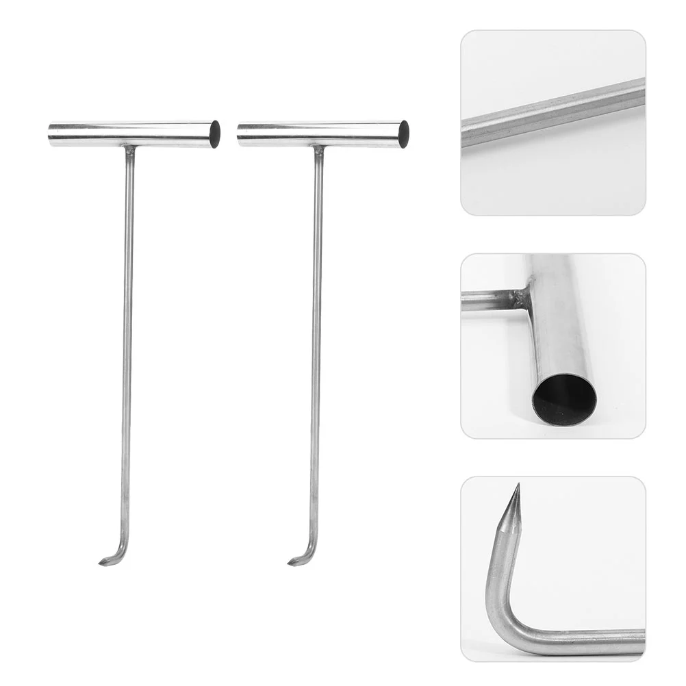 

2 Pcs T-hook Manhole Cover Magnetic Hooks Practical Coat Hangers Lifting Tool Key Pull Stainless Steel