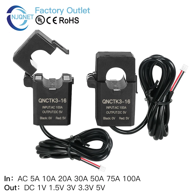 

Split Core Current Transformer QNCTK3-16 AC 10A 20A 30A 50A 100A Output DC 3.3V 5V Open Type Current Sensor Transducer Clamp CT