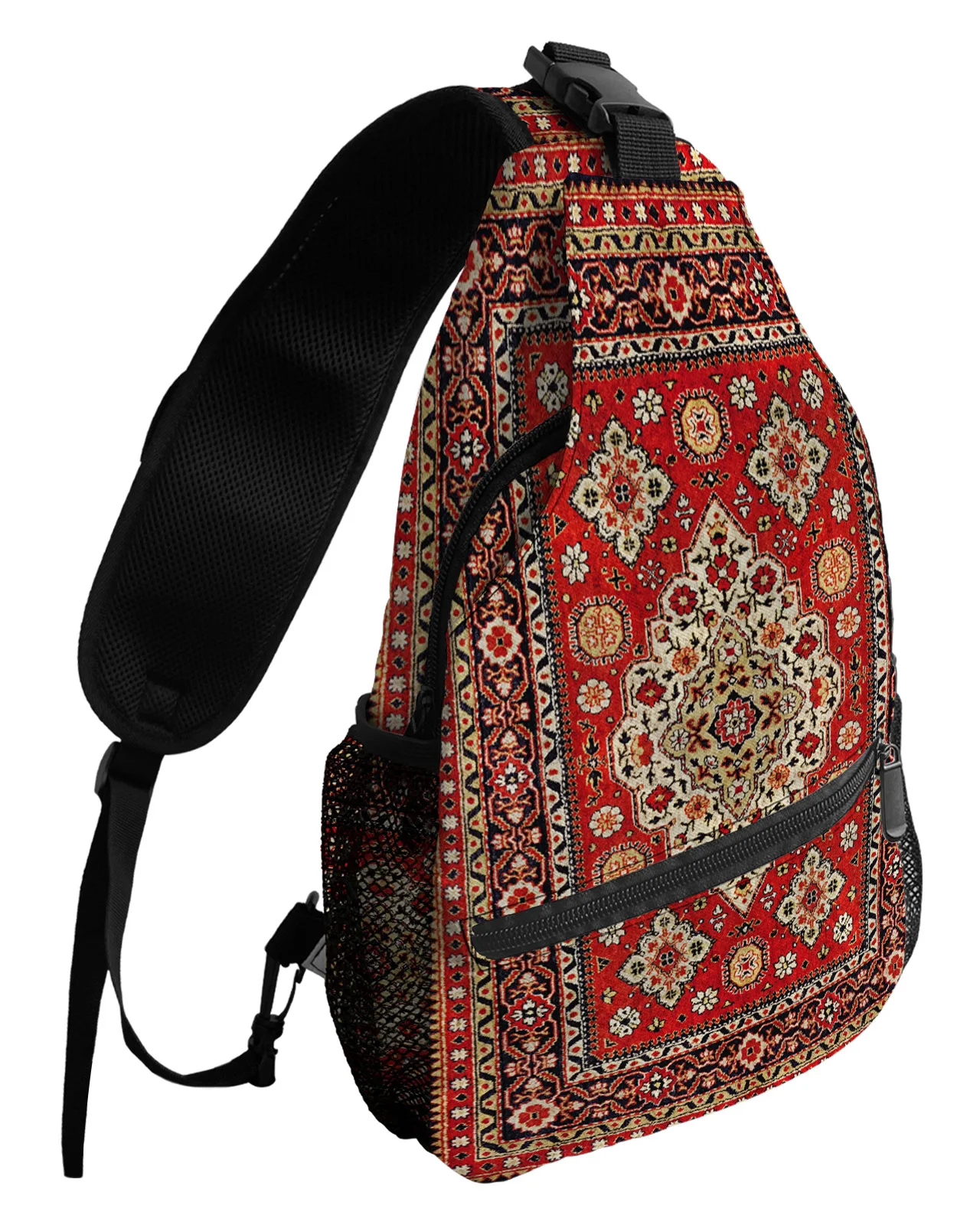 Vintage Flower Indian Bohemia Chest Bag for Man Women Casual Crossbody Bag Travel Shoulder Bag Large Capacity Sling Bag