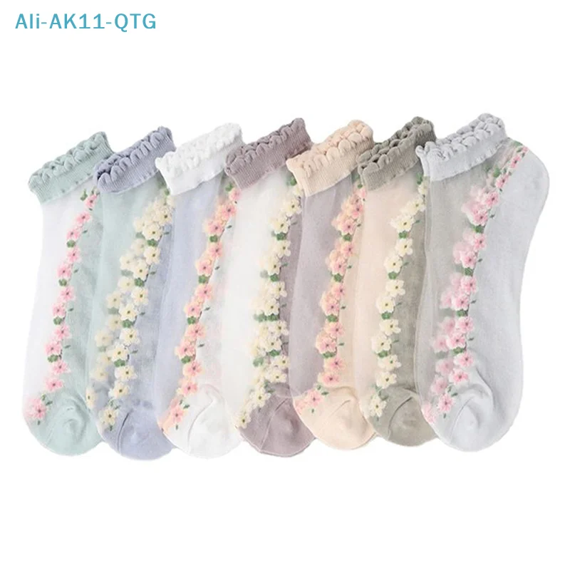 5 Pairs Breathable Short Socks Japanese Cute Little Fresh Women Socks Spring Summer Thin Crystal Boat Socks