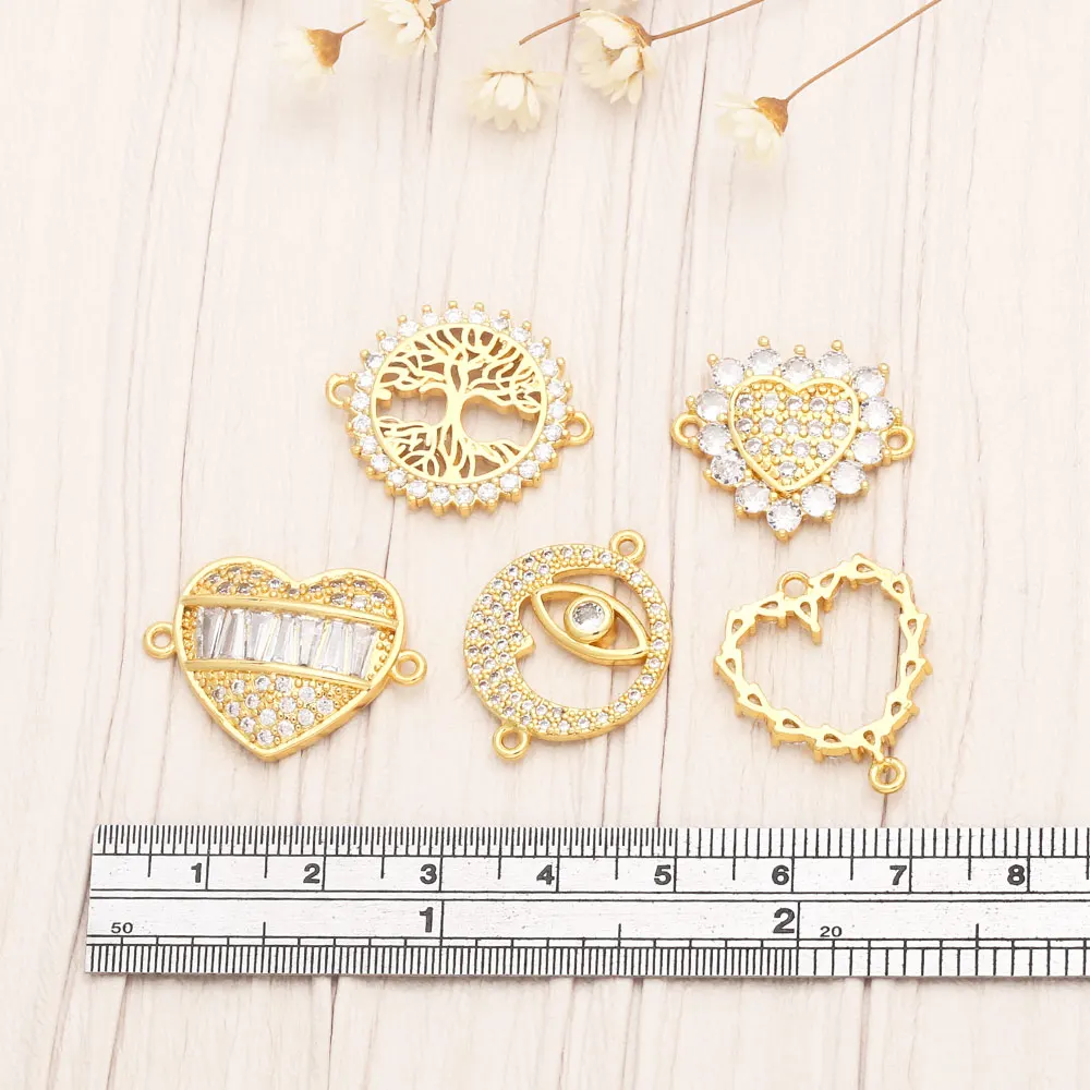 OCESRIO Trendy CZ Heart Charms for Bracelet Necklace Copper Gold Plated Tree of Life Jewelry Making Supplies Wholesale chma192