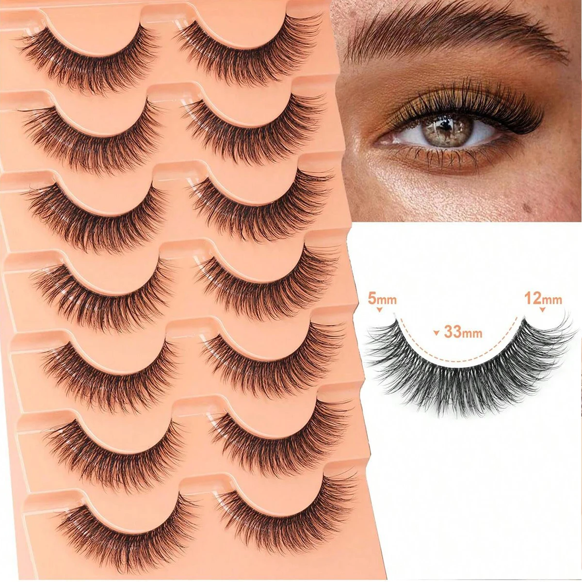 7 Pair 12MM Lashes Mink False Eyelashes Natural Wispy Lashes Soft Faux Mink Lashes Fluffy False Lashes