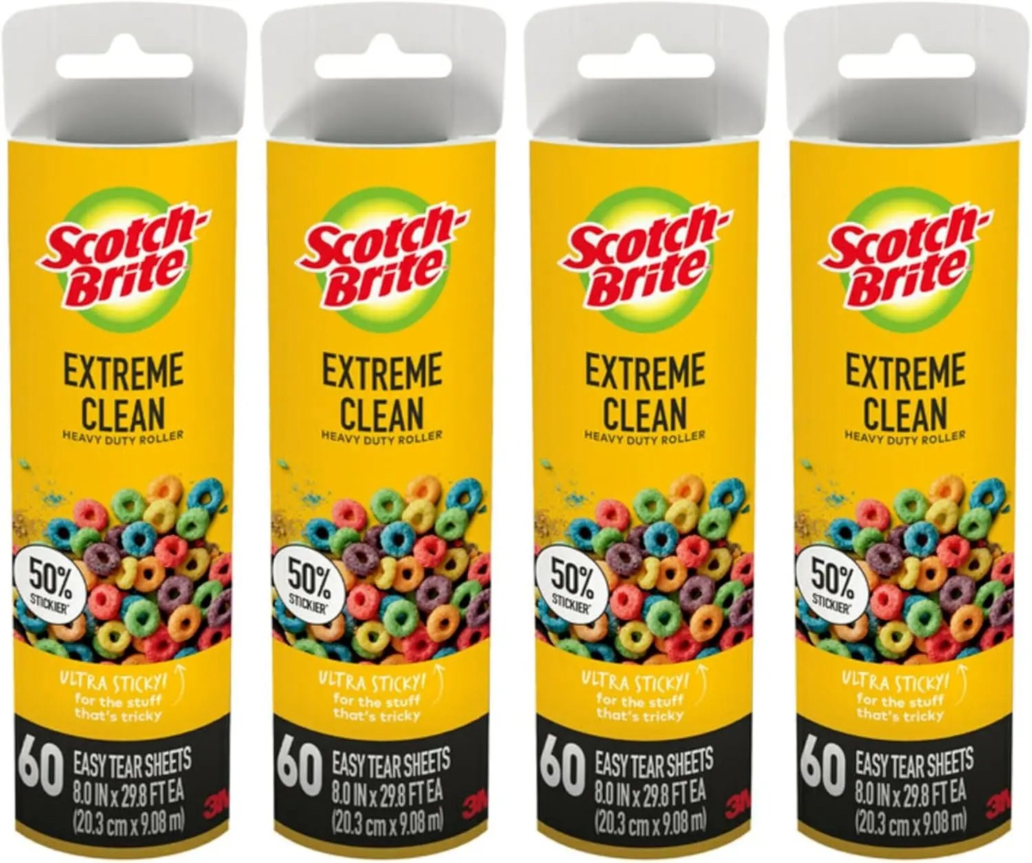 

50% Stickier Large Surface Roller Refill, Works Great On Pet Hair, 60 Sheets - Pack of 4