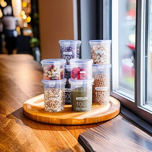 Các tàu được niêm phong lưu trữ nhựa trong suốt từ thực phẩm đến bếp, đồ ngọt và lọ từ gia vị, hộp đựng nhà bếp, kích thước S, M, L, XL 7 Bán chậu chính - №4