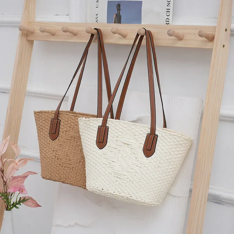 

New Simple Hollow Out Paper Rope Straw Woven Leisure Fashion One Shoulder Beach Simple And Generous Woven 's