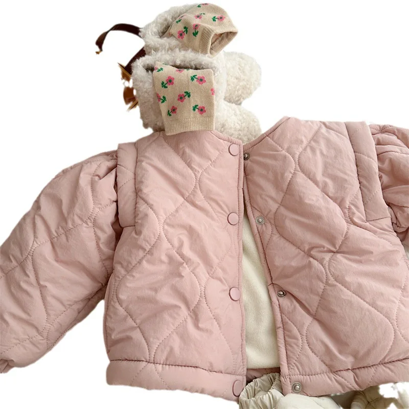 Leisure Fashion 2023 Winter New Product Childrens Korean Cotton Coat for Girls Solid Color Thickened Plush Cotton Coat