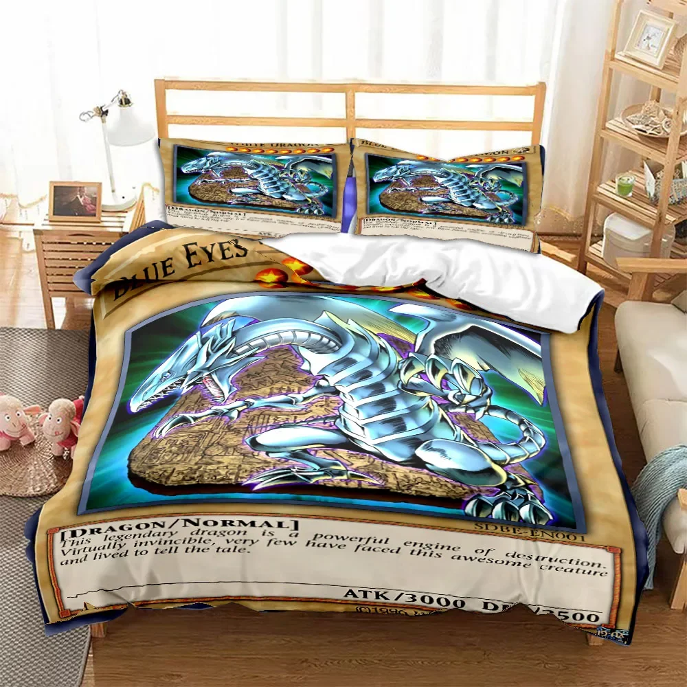 Anime Yu Gi Oh Card Duvet Cover Set Blue Eyes White Dragon Cartoon Bedding Sets King Size  Boys Girls Comforter Cover Sets