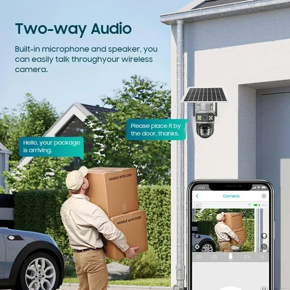 4K 8MP 4G Dual Lens Solar Camera Free 256G Memory Gift Dual Screens Tracking Outdoor WIFI Security CCTV Surveillance IP Camera