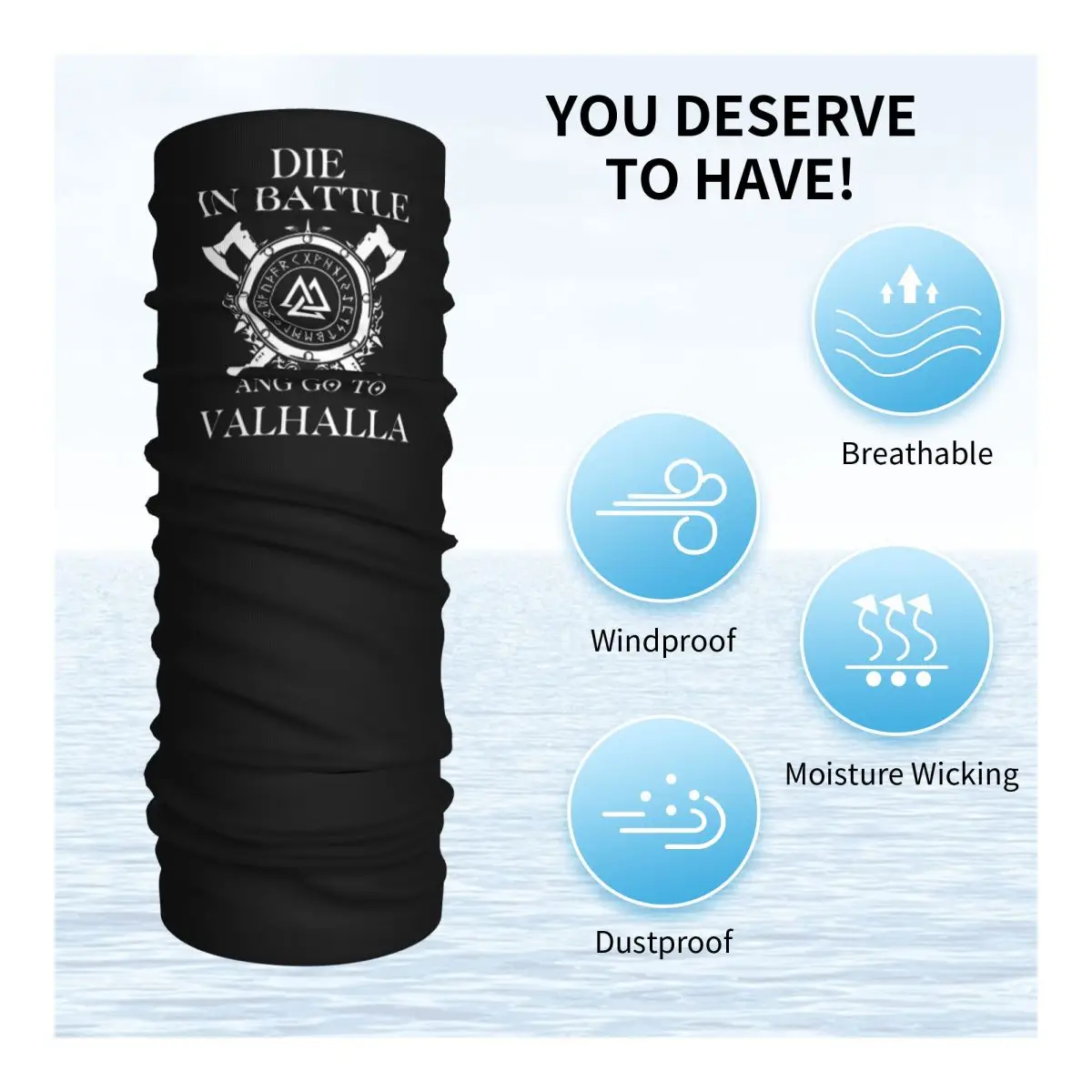 Custom Die In Battle And Go To Valhalla Bandana Neck Gaiter for Hiking Wrap Scarf Viking Odin Balaclava Warmer Face Scarf Cover