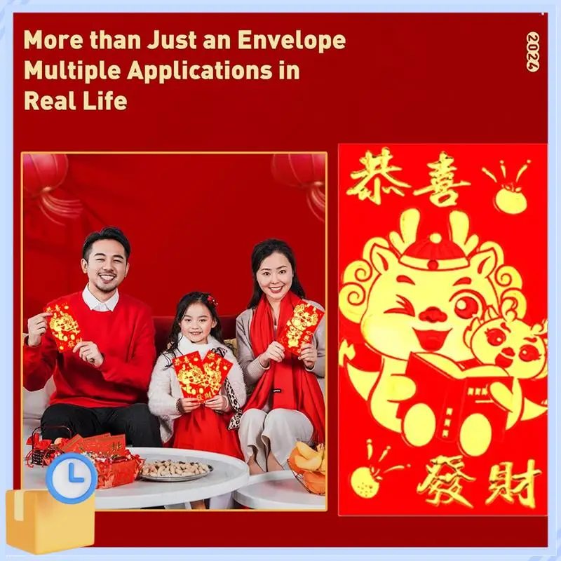 Populaire 36 stuks Chinese rode enveloppen 2024 Nieuwjaar, 6 ontwerpen, Chinese enveloppen voor geld 2024 Dragon Lunar New Year, 6.5X3.5Inch D