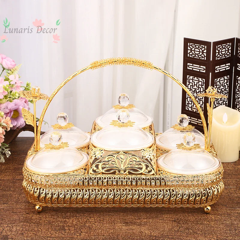 Six-grid acrylic fruit plate, exquisite high-end pattern, portable fruit snack dessert fruit basket