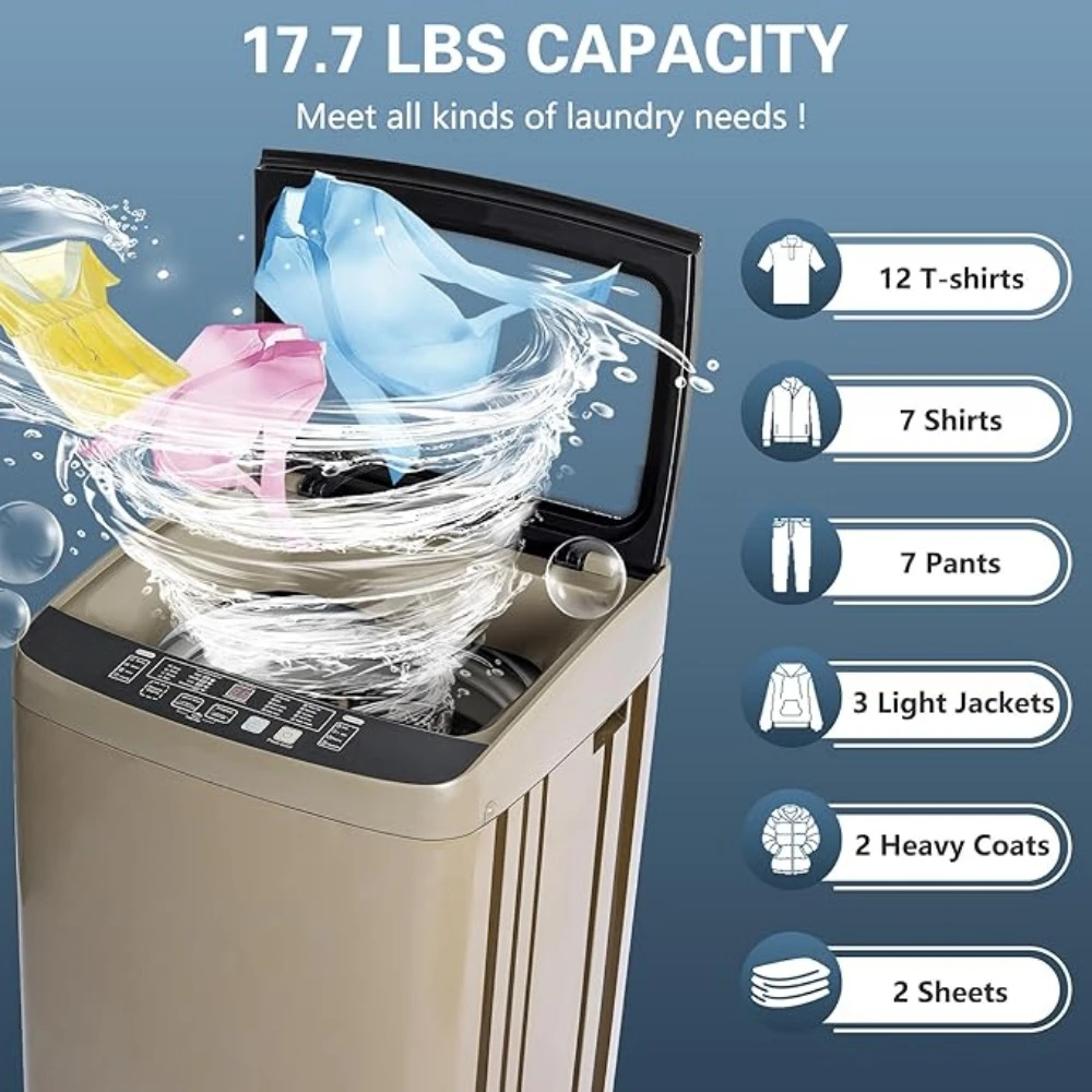 Automatic Washing Machine with Stainless Steel Drum, Glass Lid & LED Display & Adjustable Leveling Legs, Washing Machine