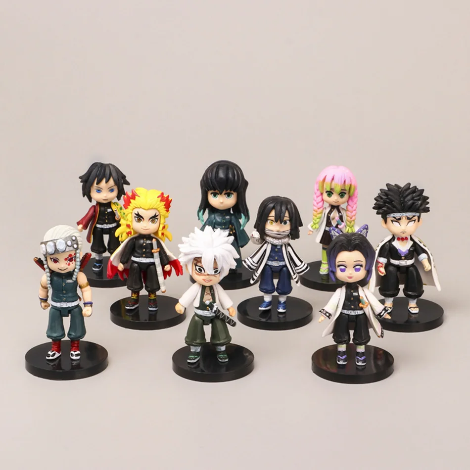 9-teiliges Set Q-Version Demon Slayer Stehende Geisterpuppe Tanjiro Nidouzi Inosuke Zenizu Figur Actionfigur Filmmodell Kinderspielzeug Geschenk