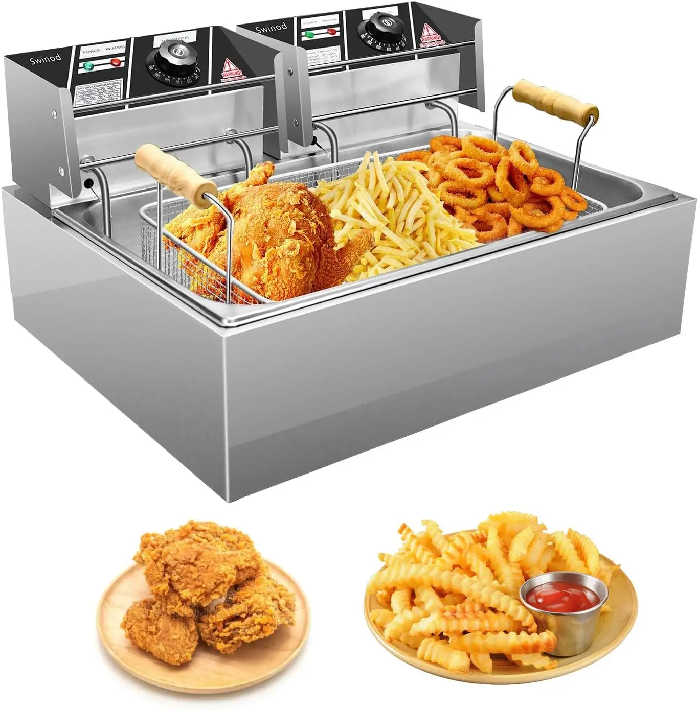 Deep Fryer with Basket for Restaurant or Home Use, Detachable Large Capacity Stainless Steel Countertop Electric Oil Fryer with