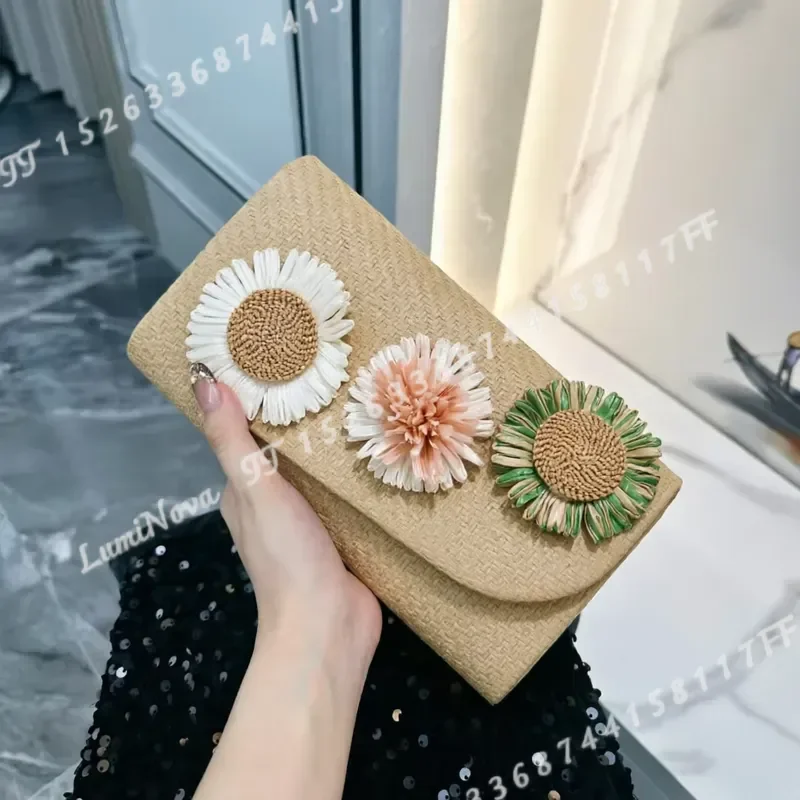 for Summer New Trend Sweet Fashion Straw Daisy Shoulder Bag Women's Versatile Chain Messenger Bag