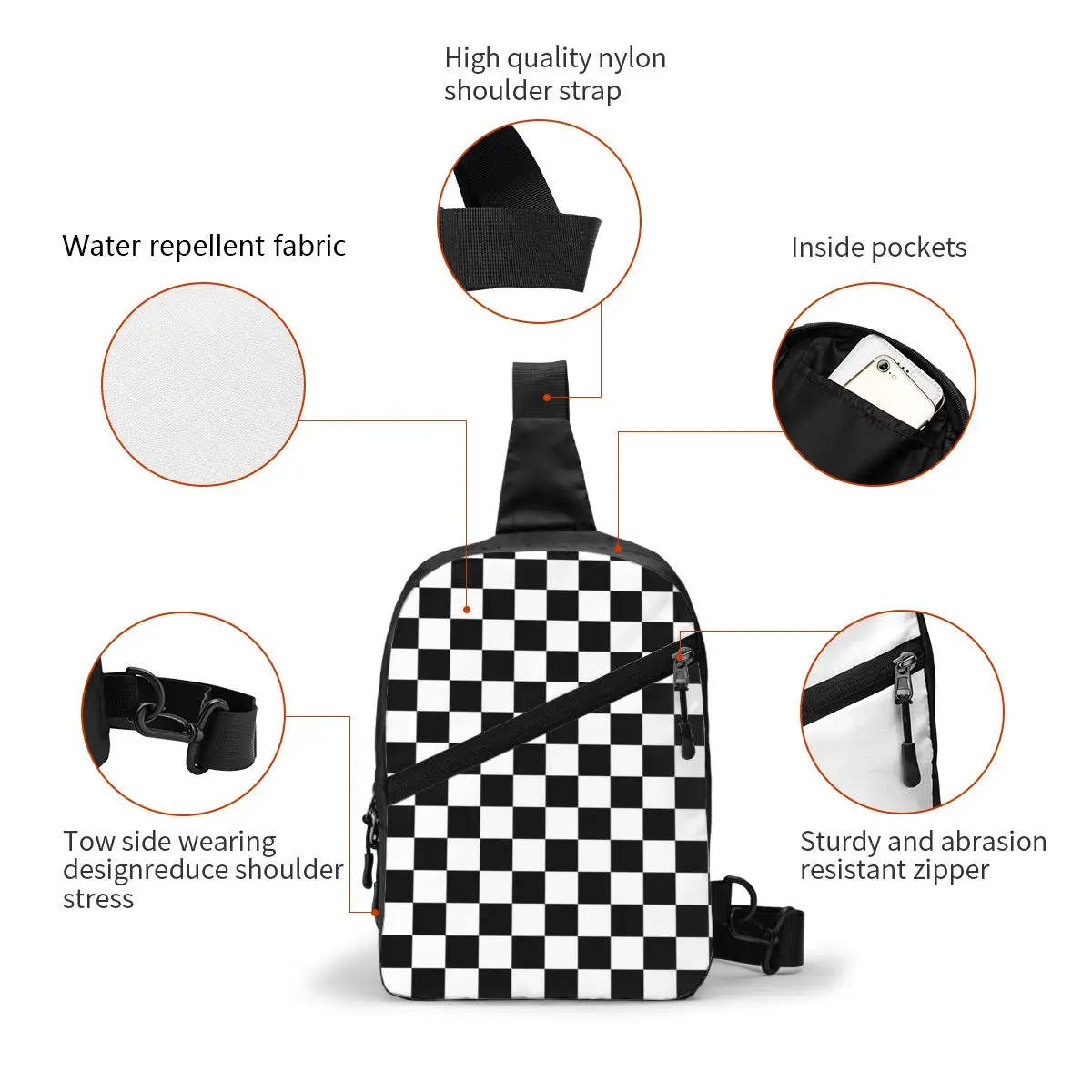 Fashion Ska Checkerboard Crossbody Sling Backpack Men Reggae Music Shoulder Chest Bags for Traveling