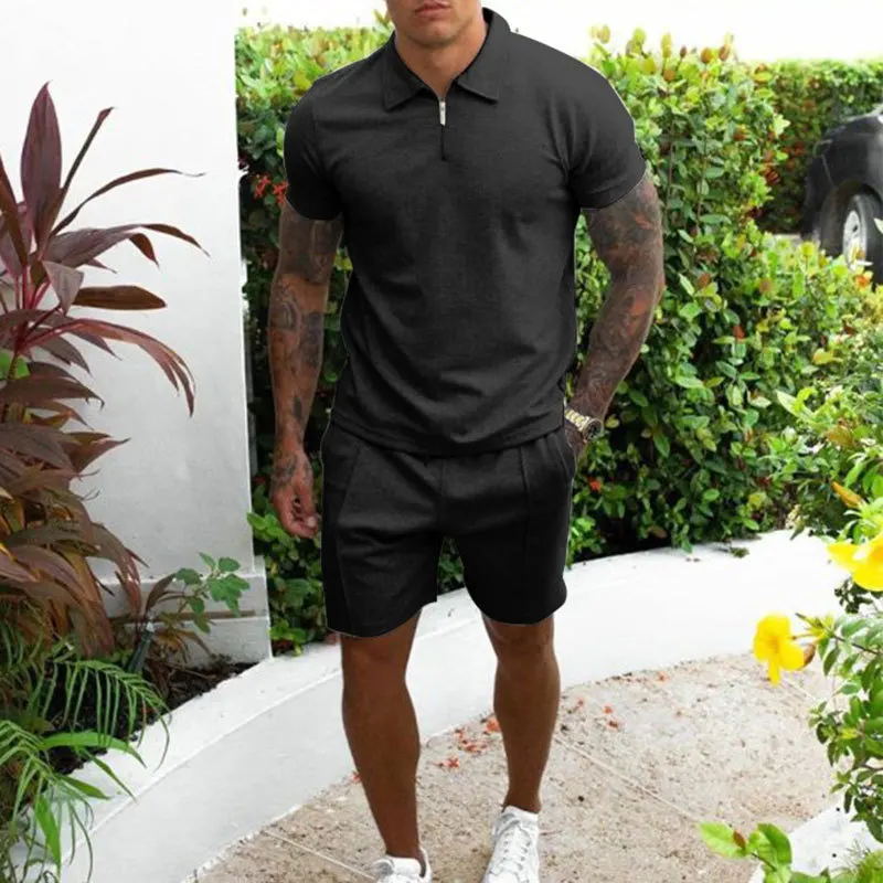 Europe and the United States men\'s Short sleeve Shorts Cotton blend Hot selling Leisure suit slim 2024 New Summer Two-piece set