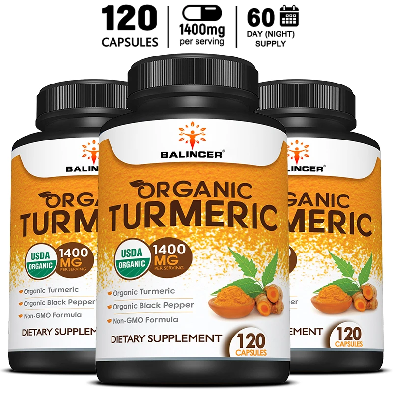 

Organic Turmeric Capsules - 1400 Mg, Relieve Joint Pain, Anti-inflammatory, Antioxidant, Support Healthy Bone and Liver Function