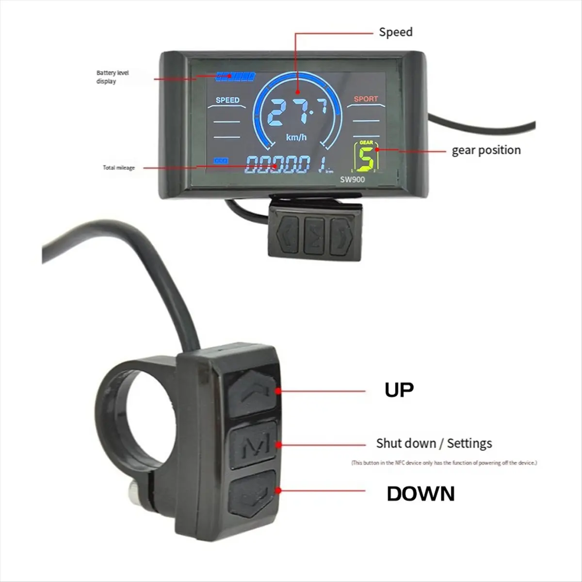 ABIU NFC Inductive Mountain Bike LCD Smart Meter SW900 Electric Bicycle Six-Core Waterproof Speed Control Display