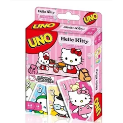 Mattel Games UNO Hello Kitty gra w karty na rodzinny wieczór z grafiką o tematyce program telewizyjny i specjalną zasadą dla 2-10 graczy