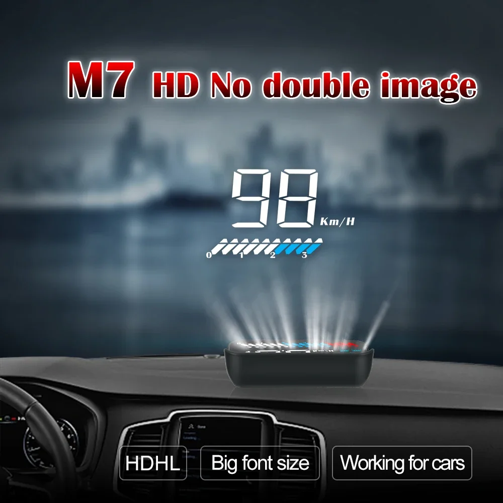 M7 OBD2 GPS Dual System Speedometer Head Up Display Speed RPM Fuel Consumption Driving Time With Alarm Buzz Windshield Projector