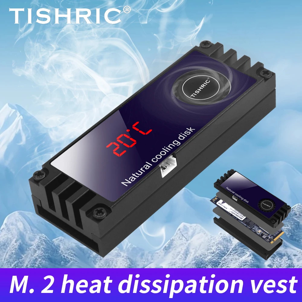 TISHRIC M.2 Solid State Drive Heat Dissipation Vest Heatsink SSD M2 Nvme With Temperature Display Vortex Fan Quickly Cools Down