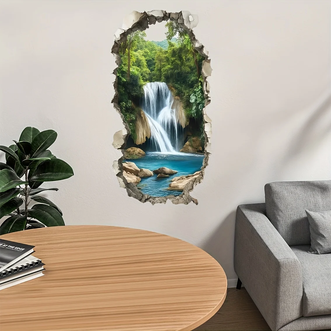 Realistic Mountain Waterfall Torn Wall Decal 57x28cm Self-Adhesive For Living Room Bedroom Entryway Home Decor