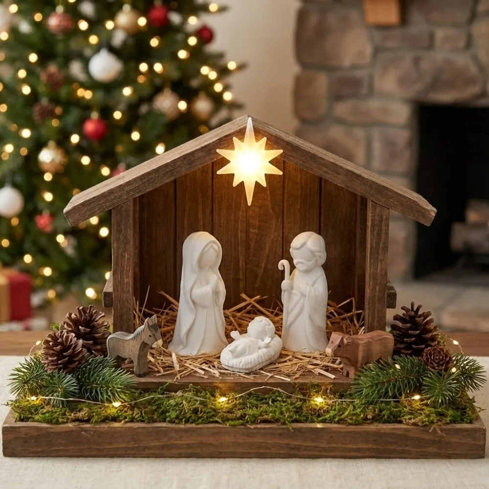 3 pcs Xmas Scene Decor Jesus Christ Family Figurine Cartoon Cute Christian Christmas Nativity Statue 3D Printed Holiday Gift