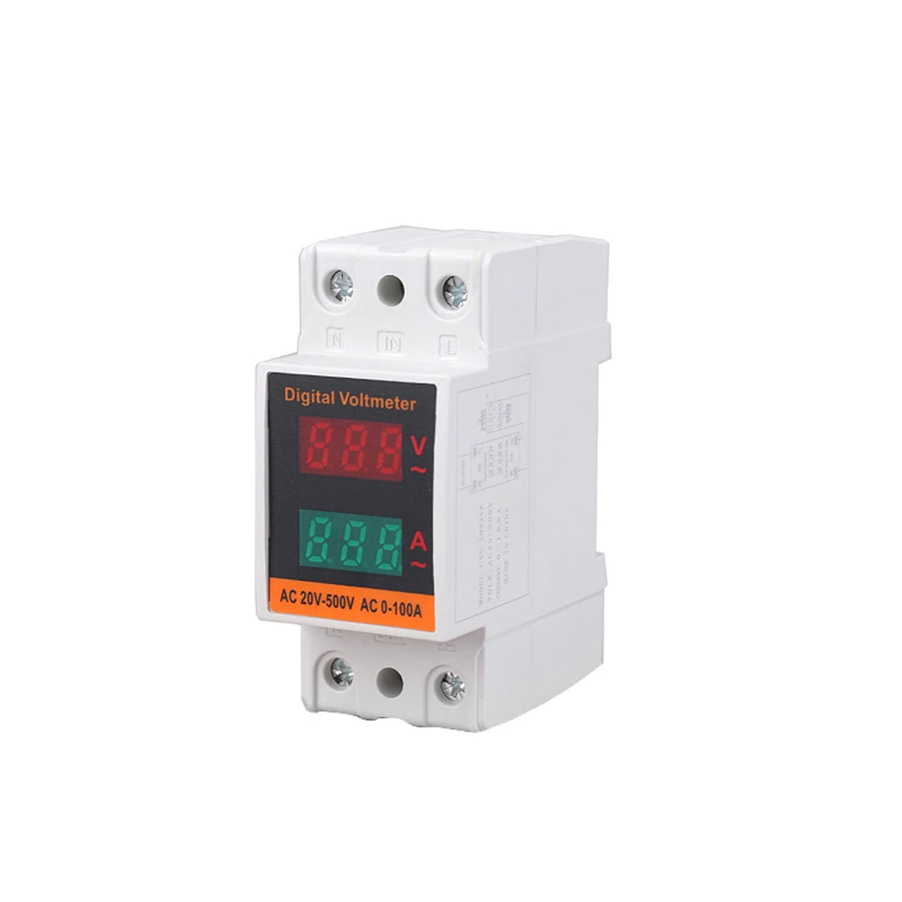 LCD Dual Digital Din Rail AC Voltmeter Ammeter Single-phase Voltage and Current Meter AC 50-500V 100A