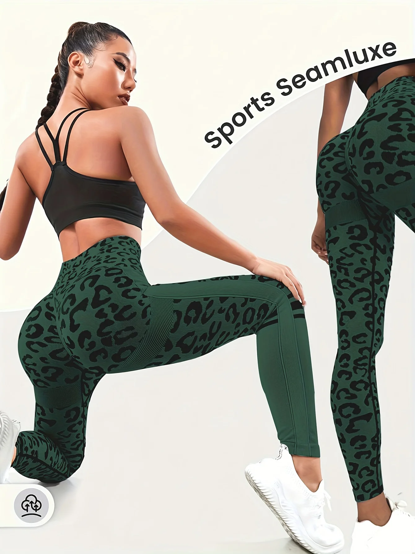 Women Mid‑Rise Fleece Lined Leggings Grey Leopard Splice Print Slim Stretchy Yoga Workout Gym Pants