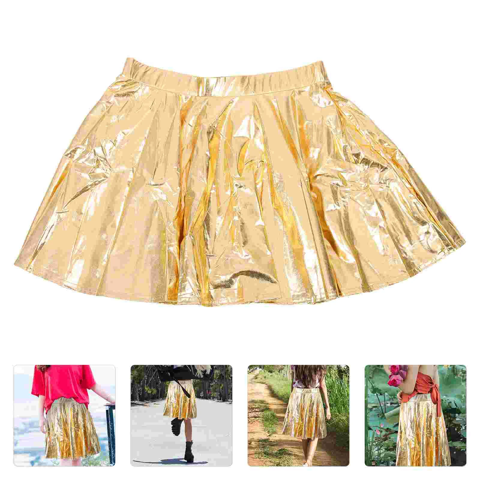 Skirt Cheerleader Slip for Women Flared Gold Tutu Composite Fabric Pleated Women's