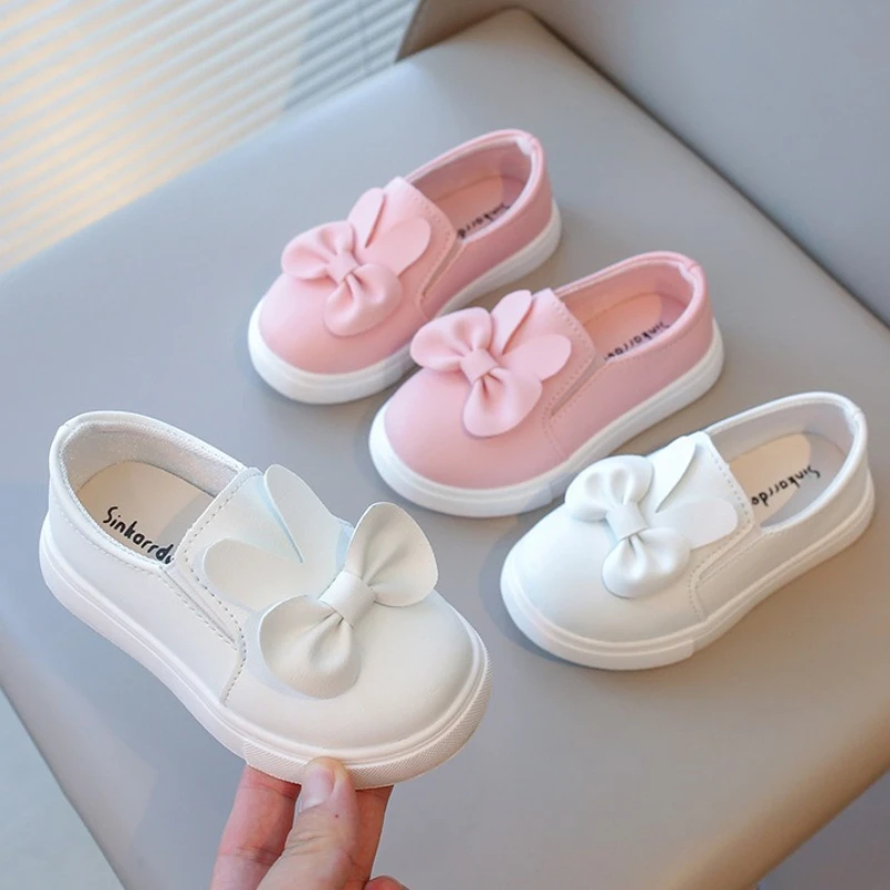 

Детские лоферы с бантомShoeFour Seasons, новый стиль, односпальная обувь на плоской подошве для девочек, повседневная нескользящая модная кожаная обувь с мягкой подошвой для девочек